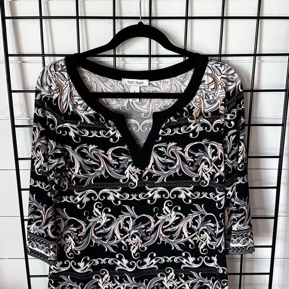 White‎ House Black Market Paisley Baroque Shift Dress Womens M Black Knit Sheath - Picture 2 of 11